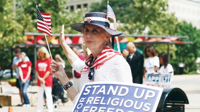 Conservative Christians gathered Saturday at Main Plaza, claiming religious freedom is under attack