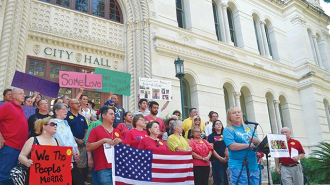Local and state LGBT activists in front of City Hall during the NDO debates last year