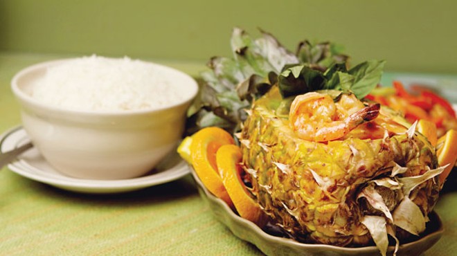 Shrimp curry served in a pineapple from Sawasdee Thai Cuisine.