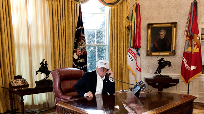Donald Trump is shown "working" as hard as a furloughed employee in this White House publicity photo.
