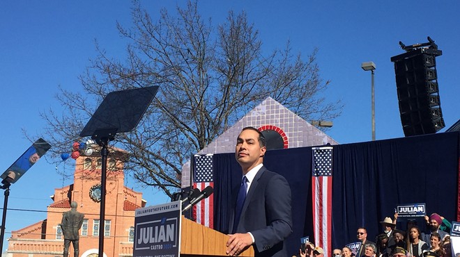 Julian Castro announces his run for president at a recent rally on the West Side of San Antonio.