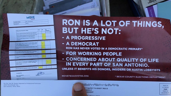This flyer from Texans Opposed to Professional Politicians appeared in some San Antonio voters' mailboxes the day before Saturday's mayoral runoff.