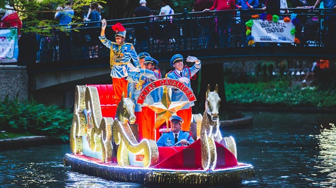 Texas Cavaliers River Parade
$14-$26, Mon. April 22 7pm, various locations, texascavaliers.org
The Texas Cavaliers River Parade features more than 45 unique floats. That’s one reason (or 45?) alone to experience this at least once. Another reason is that the organizers of this event, the Texas Cavaliers, have distributed more than $8 million to charities around Texas, which is a whopper of a number.
Photo courtesy of Fiesta San Antonio