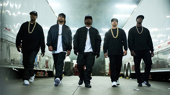 (From left) MC Ren, Ice Cube, Eazy-E, DJ Yella and Dr. Dre – the actors playing N.W.A in Straight Outta Compton, at least.