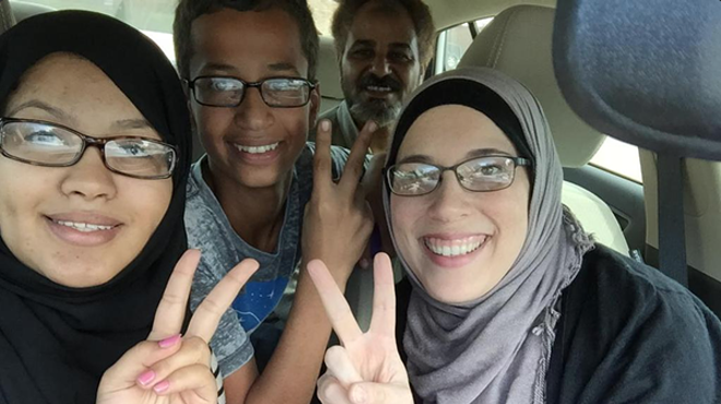 Ahmed Mohamed (second from the left) was arrested for allegedly building a "hoax clock."