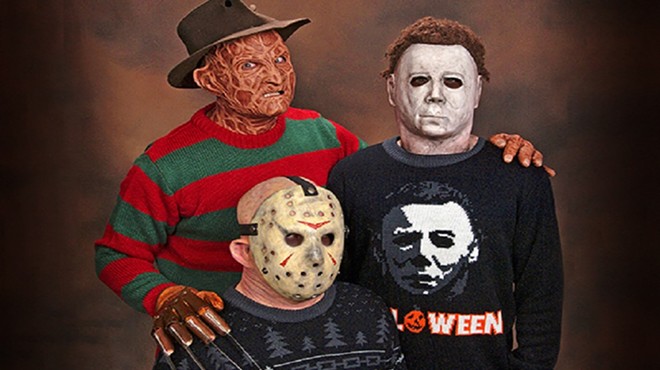 The ugly horror movie sweaters are amazing.