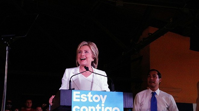 Hillary Clinton addresses the crowd assembled at Sunset Station on Thursday, October 15.