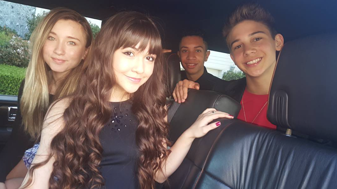 Kidz Bop kids Ashlynn, Sela, Grant and Matt, on their way to the Nickelodeon's Kids Choice Awards.