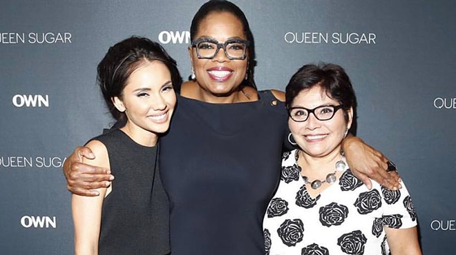 Marycarmen López and her mother alongside media icon Oprah Winfrey at the premiere of Winfrey's new TV project Queen Sugar for her OWN Network.