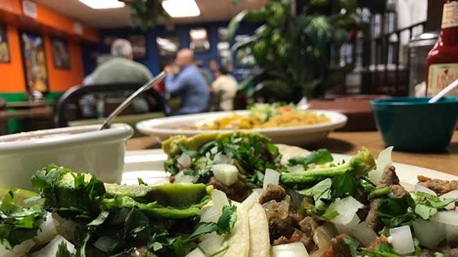 A view of the street tacos and the dining room at Little Taco Factory.