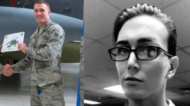 Sgt. Jamie Hash before and after transitioning into a woman in the Air Force.