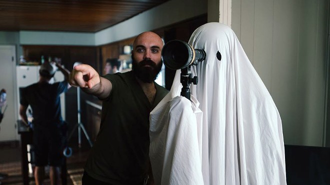 Filmmaker David Lowery on the set of A Ghost Story.
