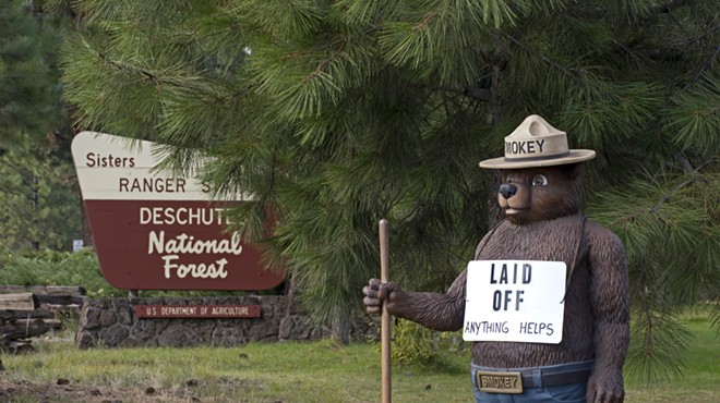 Smokey the Bear with a "Laid Off" sign during the 2013 government shutdown.