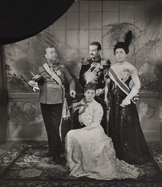 Cecil Beaton, Uncle Mufti, an unidentified male, The Baroness, and Ratti (seated), from the first edition of the spoof memoir, My Royal Past, 1939. Gift of Robert L. B. Tobin.