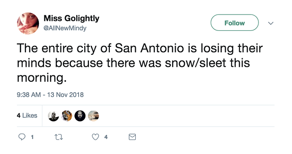 Twitter Users React to the Snow Flurries That Quickly Melted Away in San Antonio This Morning