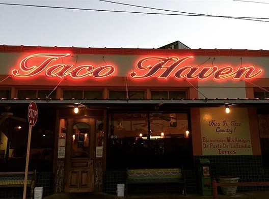 Taco Haven
    
    Multiple locations,  tacohaven.info
    A Southtown staple for more than 30 years, the menu has expanded to include a few Tex-American dishes such as chicken-fried steak and burgers. But the award-winning infamous tacos such as the Torres Special: refrieds, bacon and guacamole, are still the biggest draw. Be prepared for a wait on Saturdays and Sundays.
    Photo via Instagram, 