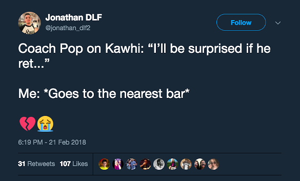 Twitter Reacts to Coach Pop Saying Kawhi Leonard May Not Return This Season