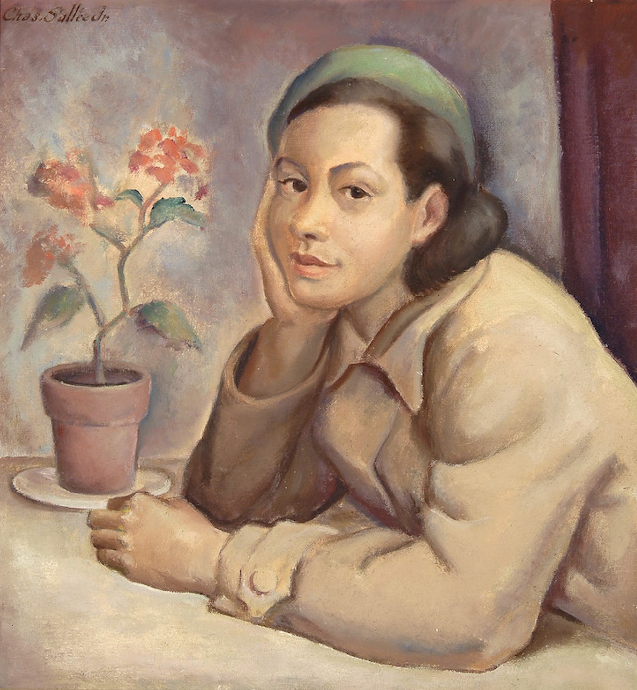 Charles Louis Sallee, Jr., Girl with Pink Geranium, 1936. Oil on canvas.