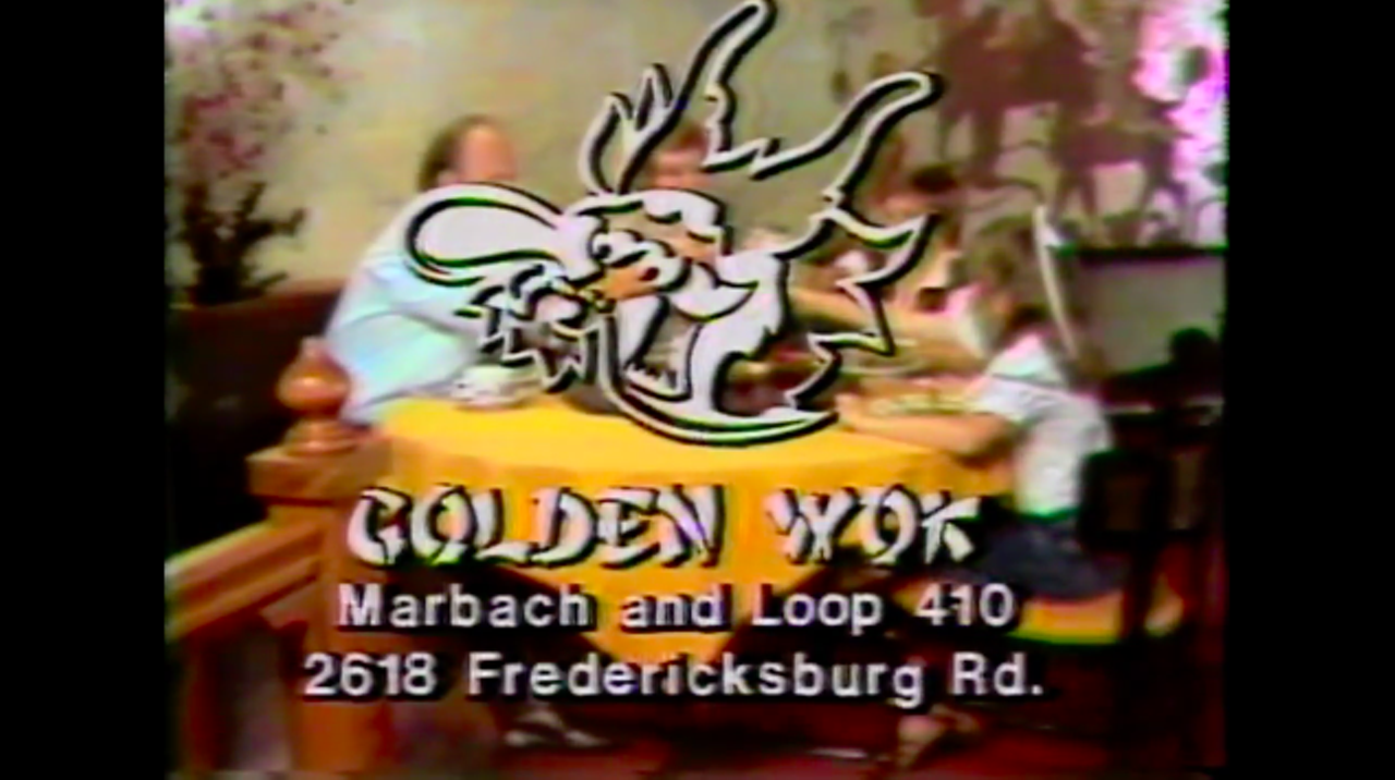 Golden Wok
Though they’ve since changed locations, Golden Wok had been serving up delicious Chinese food from two San Antonio locations since the ‘80s. This 1984 TV spot shows a family that each wants something different, but can find it all at Golden Wok – and for an affordable price.
Screenshot via YouTube / SanAntonioNews78