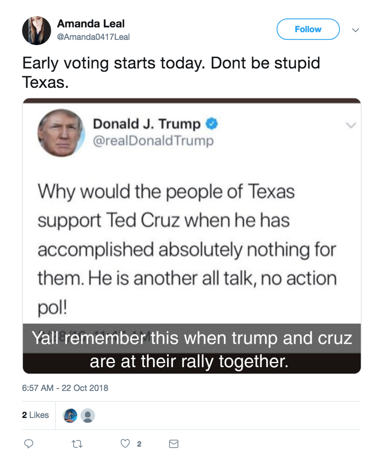 Accurate Tweets About Early Voting in Texas to Get Your Ass to the Polls