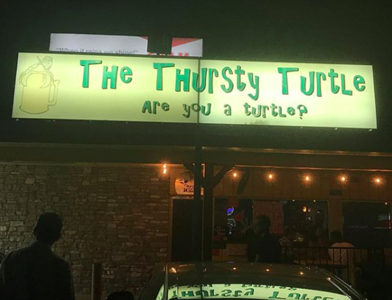 The Thursty Turtle
1626 NE Interstate 410 Loop, (210) 820-3600, facebook.com/TheThurstyTurtle
Come for the drinks, stay for the giant-ass turtle shell encased on the wall. Or maybe, stay for the popcorn? Consider this your push to hit up this chill bar, where you can choose from chilling on the couches and maybe playing a game of giant Jenga, to playing pool on the other side of the bar. For all the divey goodness we love, hit up Thursty Turtle.
Photo via Instagram / jonwiener