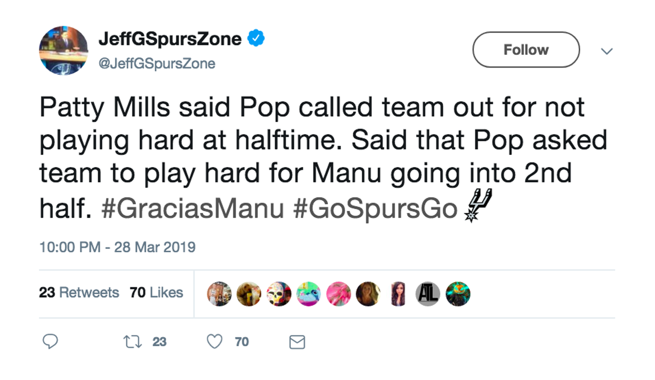 Pop pushed the Spurs to win the game for Manu – and they did
Source