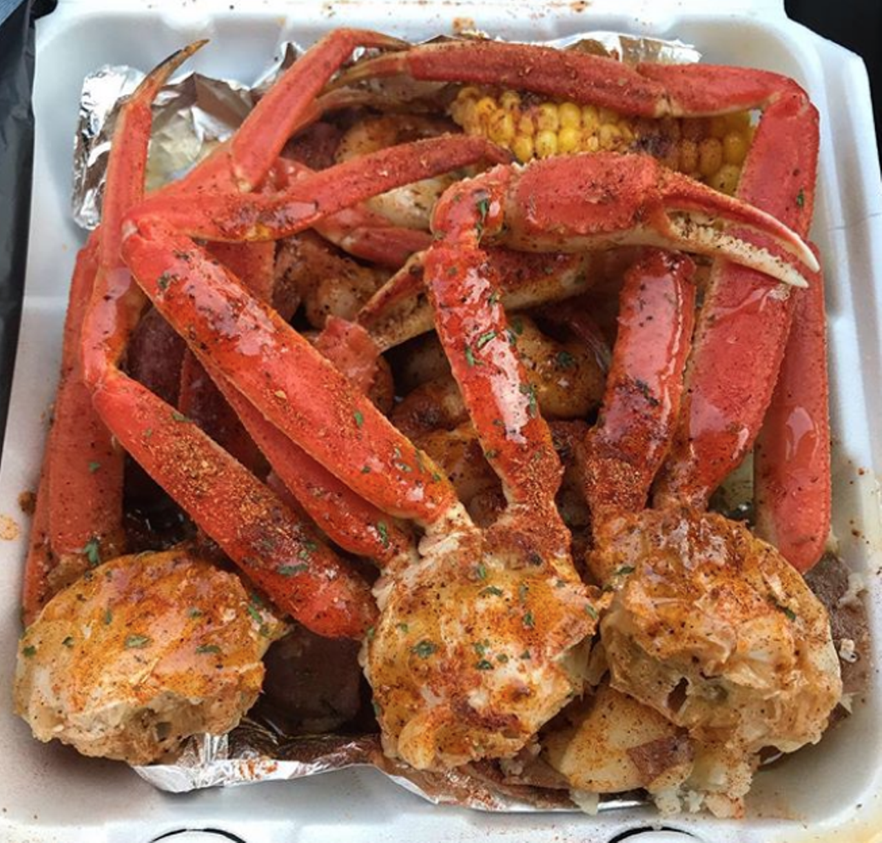 Krab Kingz
2301 San Pedro Ave, (254) 338-6116, facebook.com/KrabKingzSanAntonio
A venture that originally started in Houston, this San Antonio truck is heaven-sent with perfectly seasoned crab legs and other scrumptious seafood fare. And yes, it’s all from a food truck! Plates are packed and accompanied by sides like corn, egg, potatoes, sausage and shrimp.
Photo via Instagram / amryjade