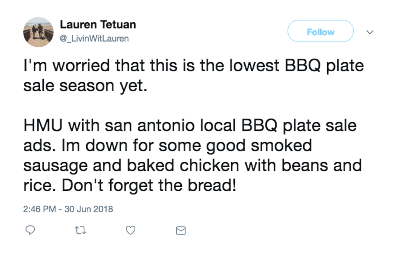 You probably know someone who is holding a plate sale right now.
And they know someone who hooked them up with free meat.
Photo via Twitter / _LivinWitLauren