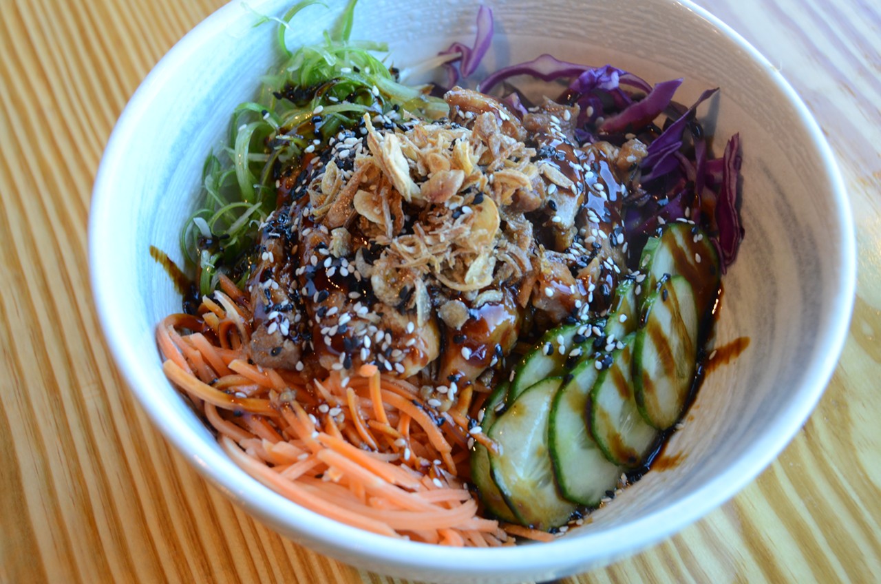Noodle Tree chef Mike Nguyen recently launched a new lunch menu with Teriyaki chicken and rice or noodles with scallions, carrots, red cabbage and cucumber.