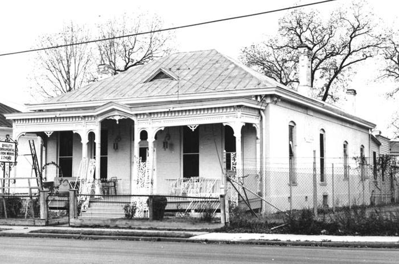 Quality Ornamental Iron Works was previously housed at 617 Water Street. The structure, pictured here in 1964, included both the business and residence of owner Minerva R. Salinas. The urban renewal project of the decade included the iron works business be forced out so the building could be remodeled for use during HemisFair '68. The building was later used by the city's Park Department.