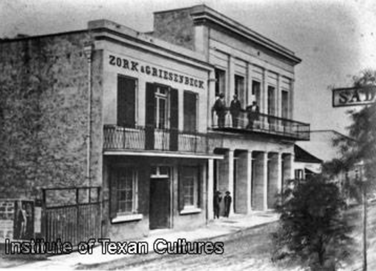 In 1868 (!!!), Zork and Greisenbeck sat on Commerce Street. This retouched photo shows the building, from which the general mercantile business operated on the first level, while Mr. Zork lived with his family on the second floor.