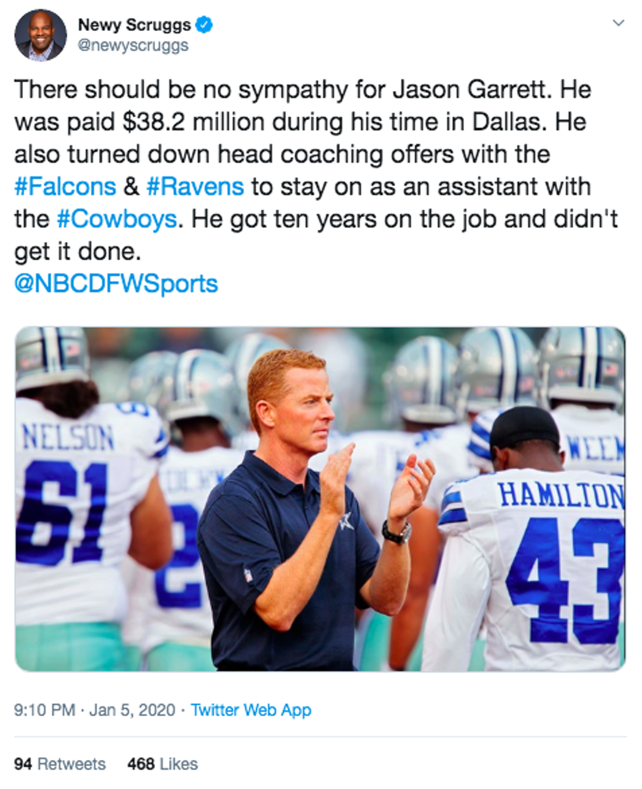 Twitter Savagely Reacts to the Dallas Cowboys Officially Firing Jason Garrett as Head Coach