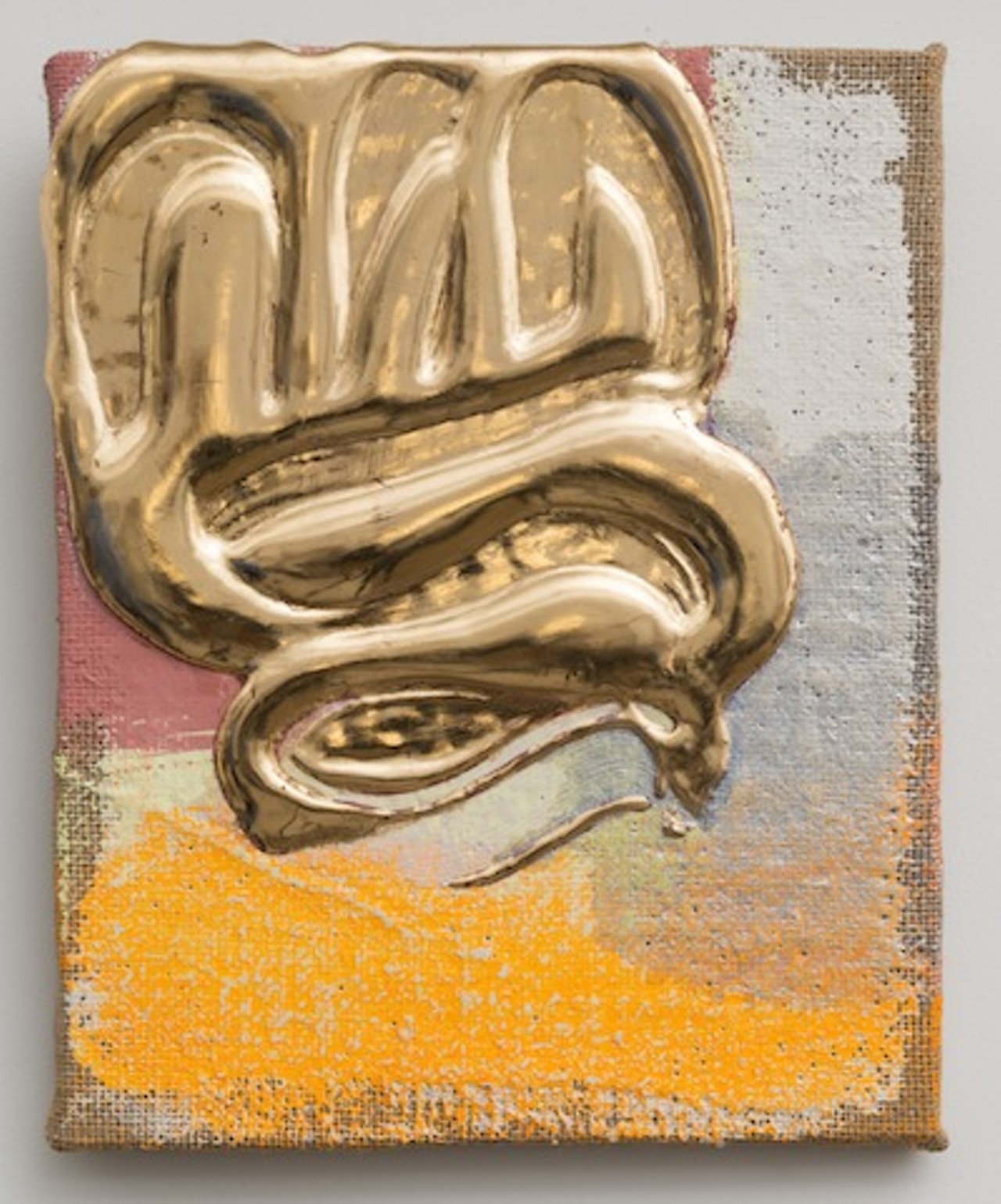 Nancy Lorenz, 'Red Gold Pour,' 2013. Gesso, gilder&#146;s clay, red gold leaf, and pigment on burlap, 10 &times; 8 in. Collection of Lucy Schwalbe. Photo courtesy of the artist.