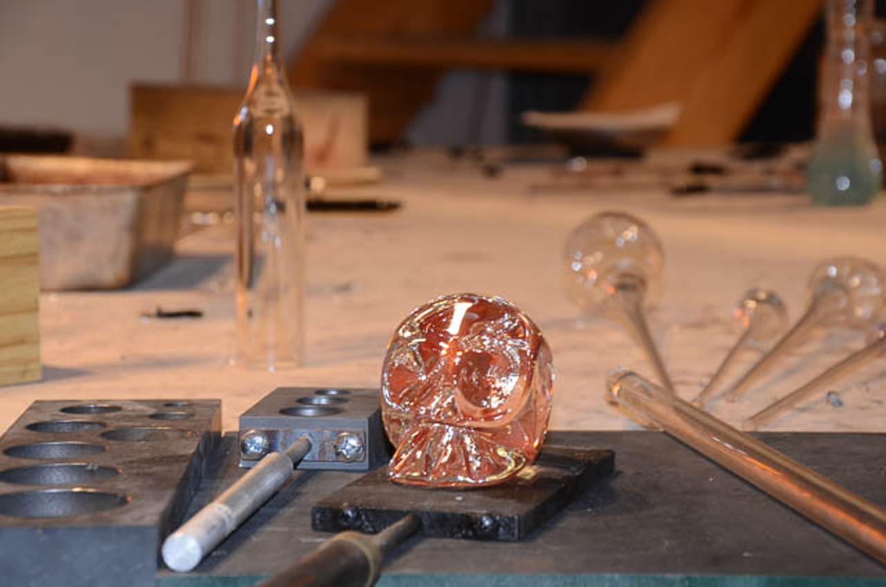 A hand-blown glass skull from Zollie Glass Studio