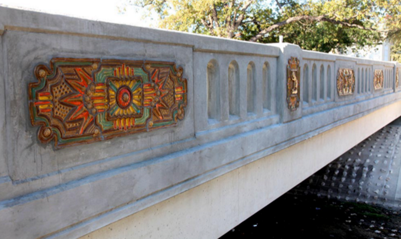 Millrace Bridge
Millrace Road--Brackenridge Park
Artist: Diana Kersey, 2011
Bridges seem to be the perfect place for art in San Antonio and the Millrace Bridge is not an exception. Twenty-four ceramic panels are integrated into the sides of the bridge featuring historical images specific to the park itself.
Facebook/Kersey Ceramics