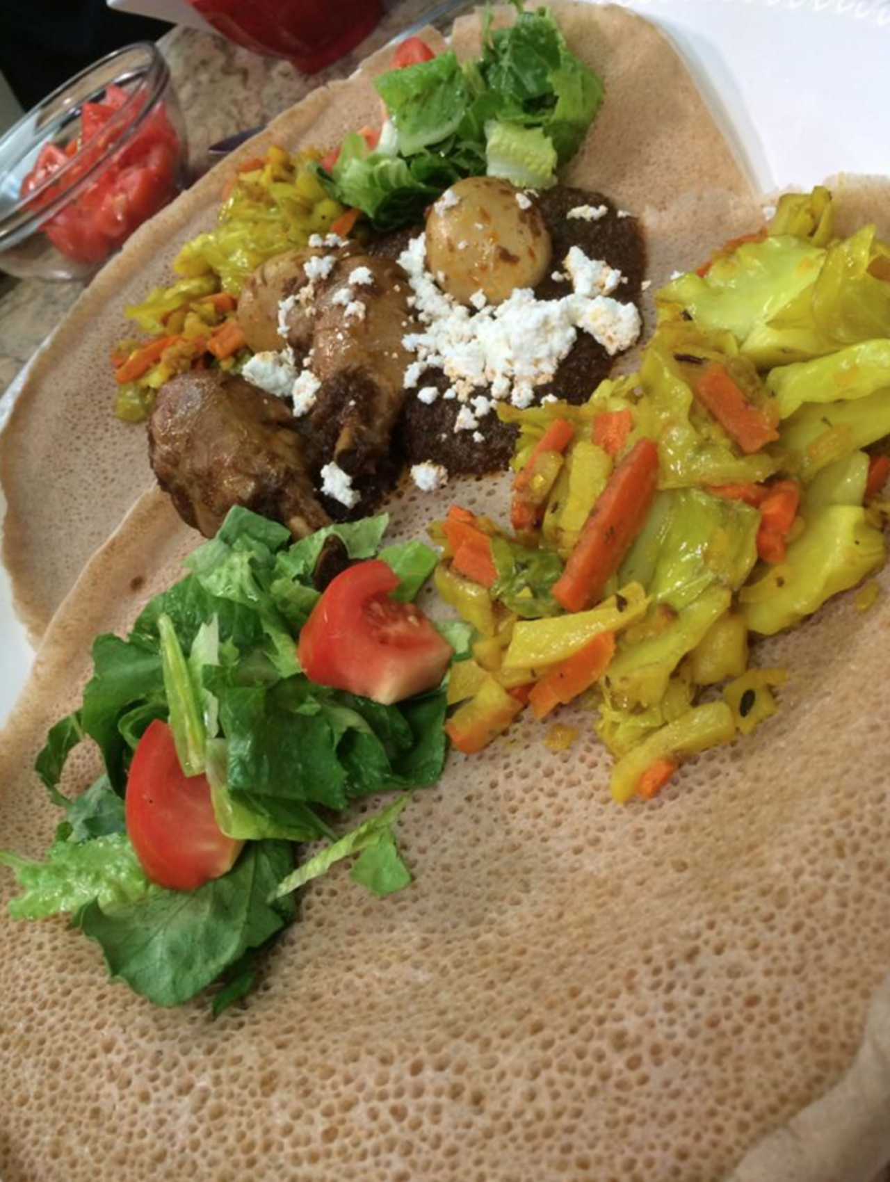  Berbere Ethiopian Cuisine
4741 Fredericksburg Road, (210) 310-9264, 11am-7pm Mon, Wed-Fri; 11am-5pm Tues
Named after a spice blend that contains chili peppers, garlic, ginger, basil, korarima, rue, ajwain or radhuni, nigella and fenugreek, Berbere Ethiopian recently launched a food truck now based at 4741 Fredericksburg Road. The menu packs in veggies and proteins so you'll find lentils, green beans, beets and stewed cabbage served alongside beef tibs, a dish of marinated beef. Dishes often include a spongy sourdough flatbread known as injera.Photo via Facebook,  Berbere Ethiopian Cuisine
