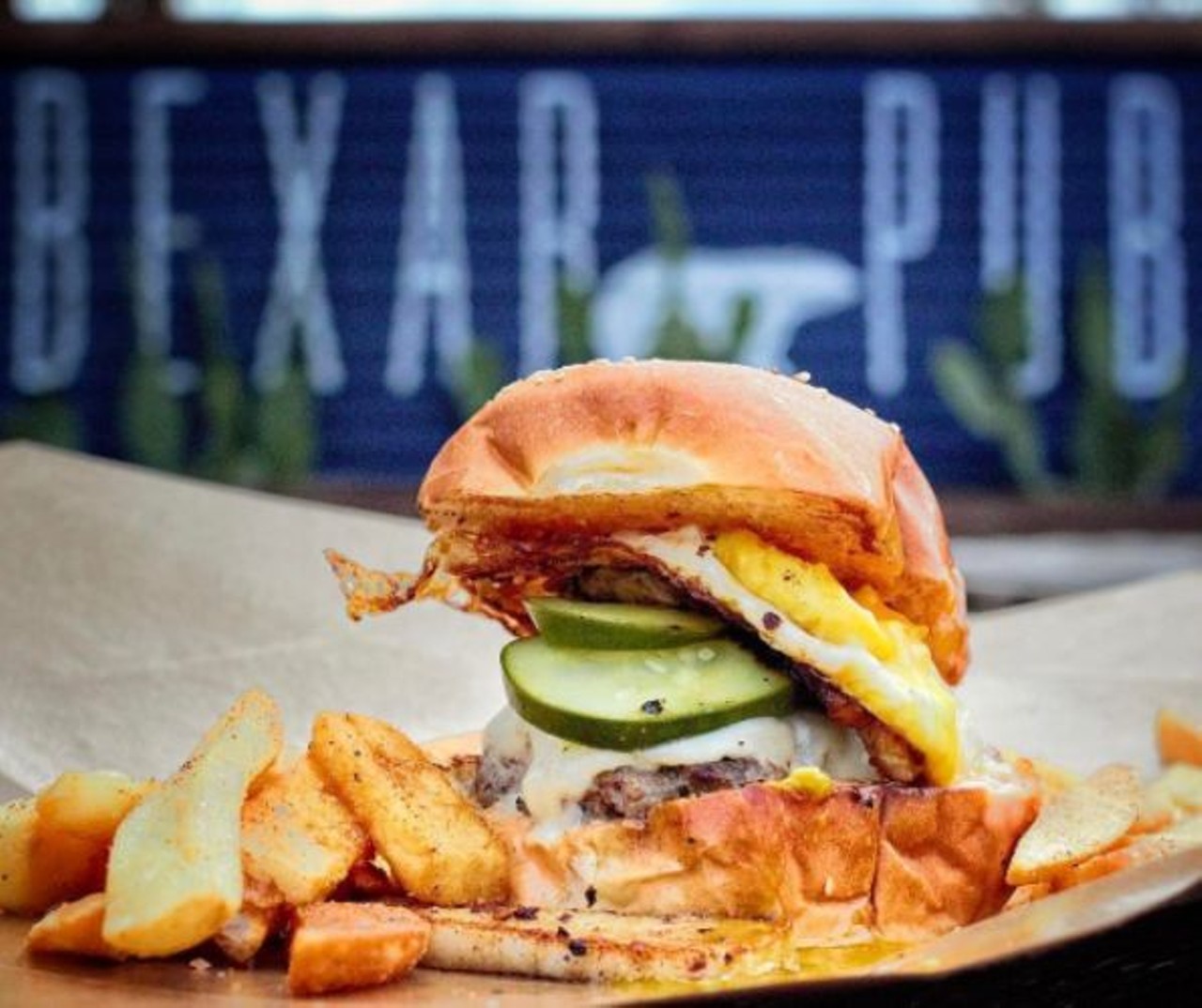 Burger at Bexar Pub
114 Brooklyn Ave,  (210) 236-7828
The Folc Burger is back and it brought along some pals in the form of exquisite fried chicken, loaded fries and piles of nachos.
Photo via Instagram, jk32_oso