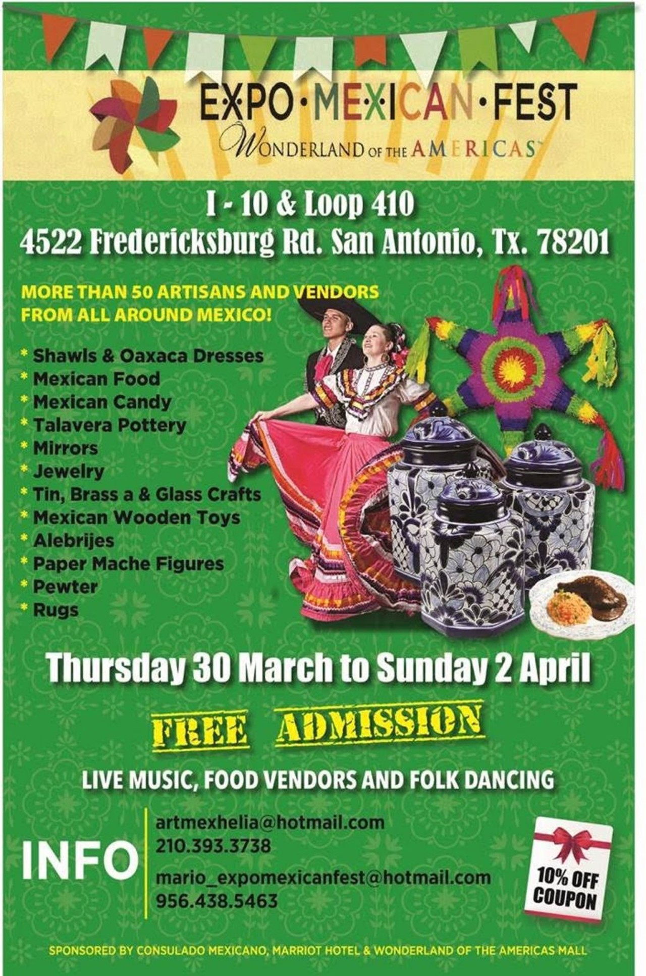 Expo Mexican Fest
March 30-April 2, 9:30 a.m.-7:30 p.m. at Wonderland of the Americas