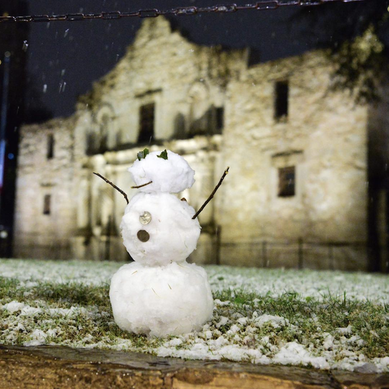 Make a tiny snowman in front of the Alamo
There’s a tiny snowman army building in front of the Alamo. If you care to contribute a soldier, you better do it quick — the snow’s melting fast.
Photo via amanda_wells_venegas/Instagram