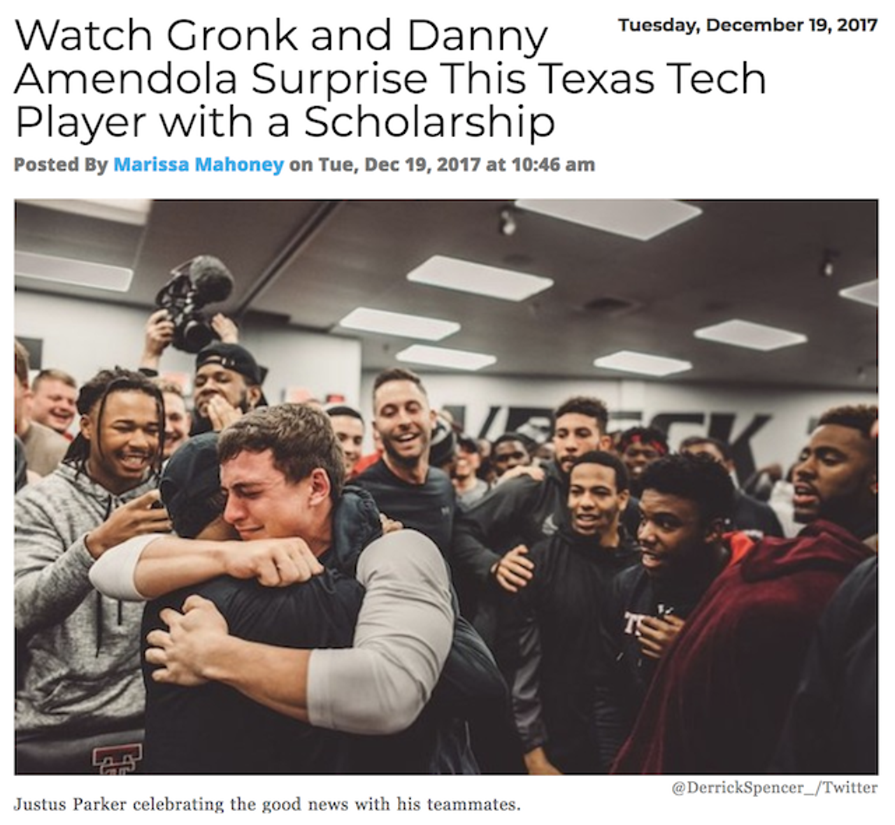 Texas Tech safety Justus Parker got the scholarship of a lifetime from NFL superstars Rob Gronkowski and Danny Amendola of the New England Patriots. Read more.