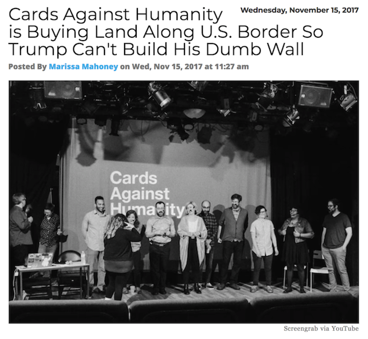 Cards Against Humanity drummed up cash with an “America-saving” promotion to buy a piece of land along the Texas-Mexico border. We like to think that no wall is a good wall. Read more.