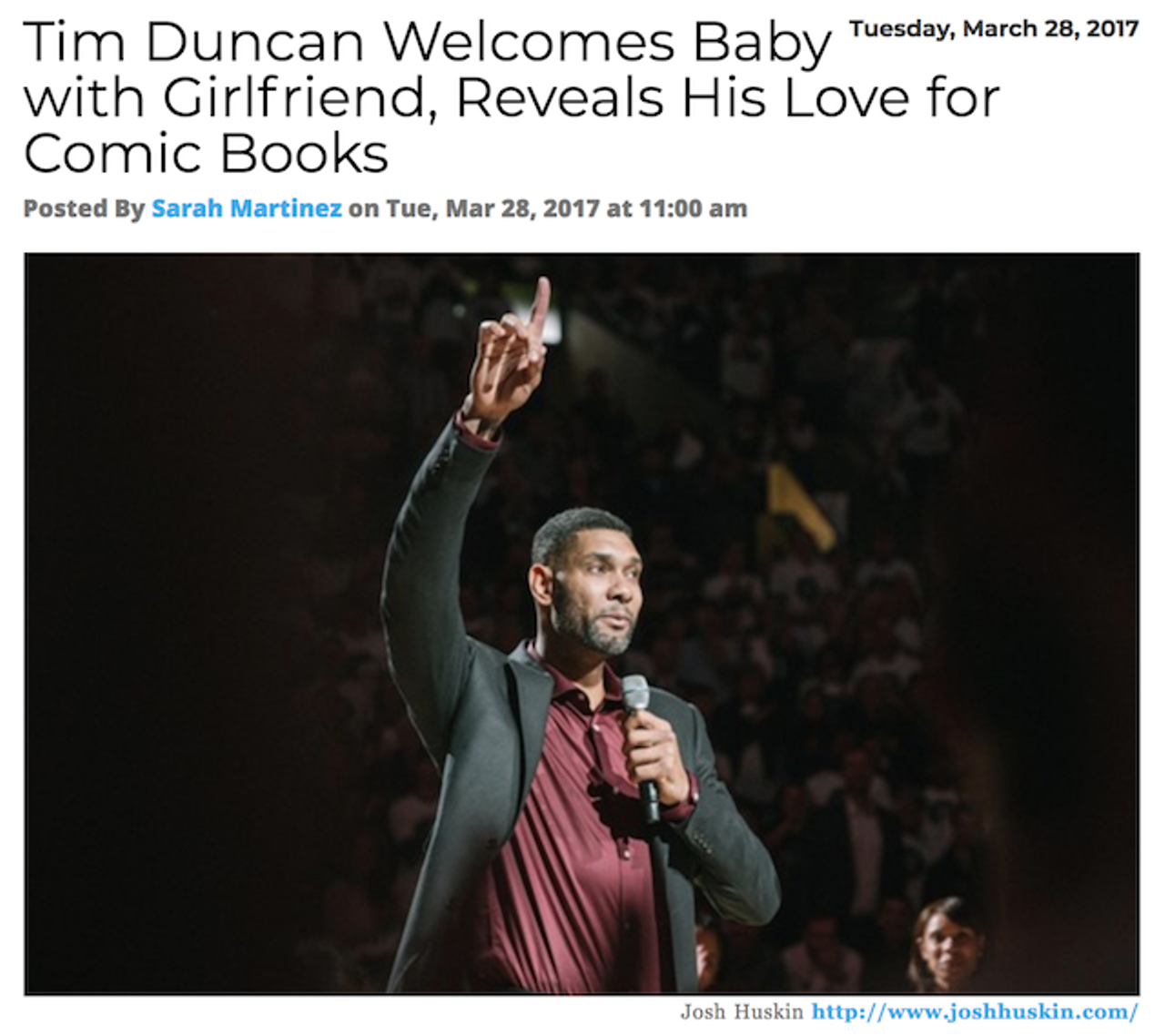 Huge congrats to Spurs hall-of-famer Tim Duncan and his girlfriend Vanessa Macias for having a baby girl in March this year. The couple paid tribute to Guardians of the Galaxy with the super cute baby name: Quill. Read more.