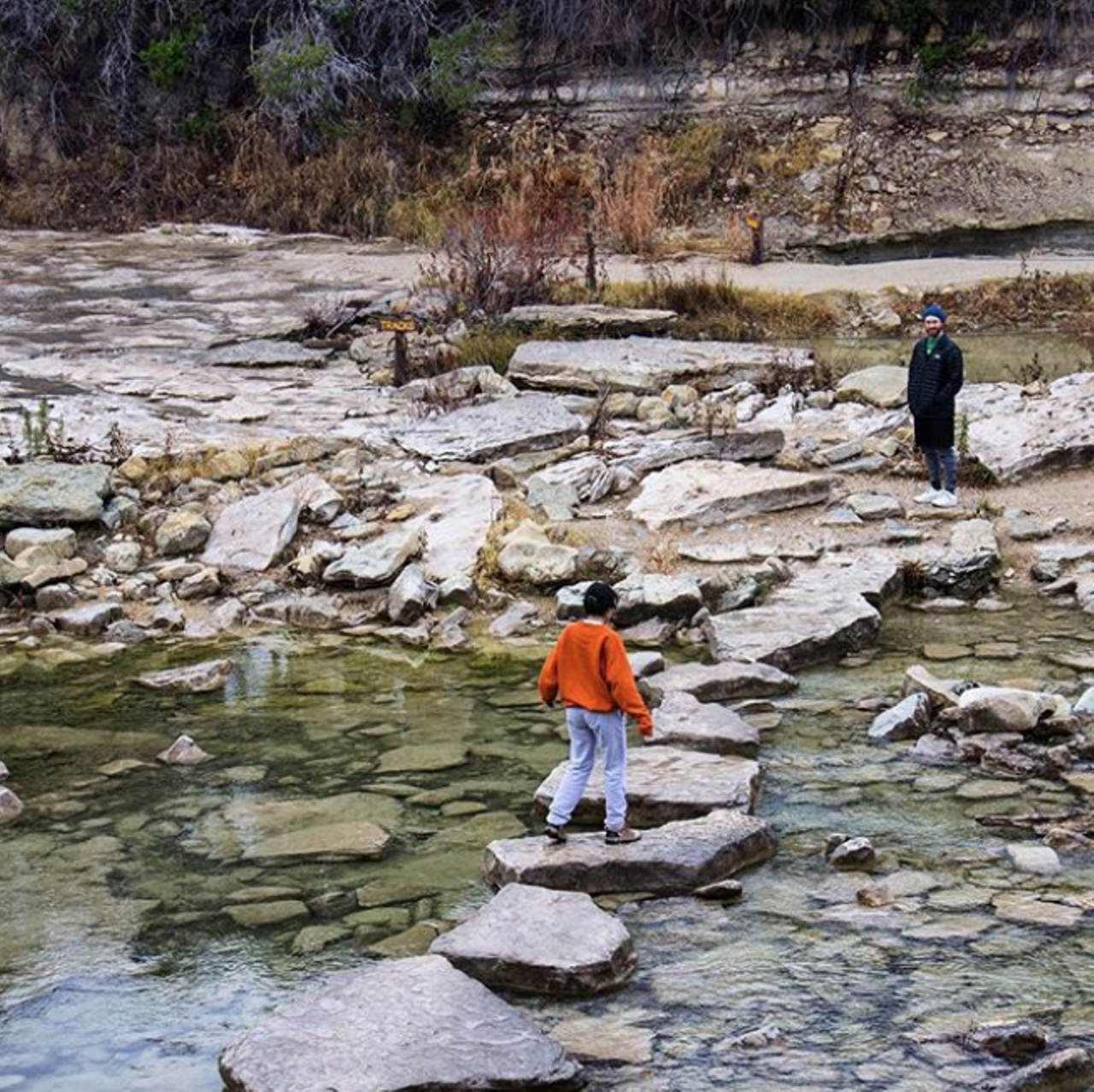 Dinosaur Valley State Park
1629 Park Rd 59, Glen Rose, (254) 897-4588, tpwd.texas.gov
You’ll be able to do all the normal stuff a Texas state park offers, but also – wait for it – check out some very-real dinosaur tracks. While the tracks aren’t always visible (depedent on wet conditons, weather), the bed of the Paluxy River hold tracks left in the mud by dinosaurs (it was probably at the end of the ocean at the time).
Photo via Instagram / ellenlouisecox