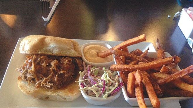 You’ll want extra napkins for the juicy pulled pork sandwich
