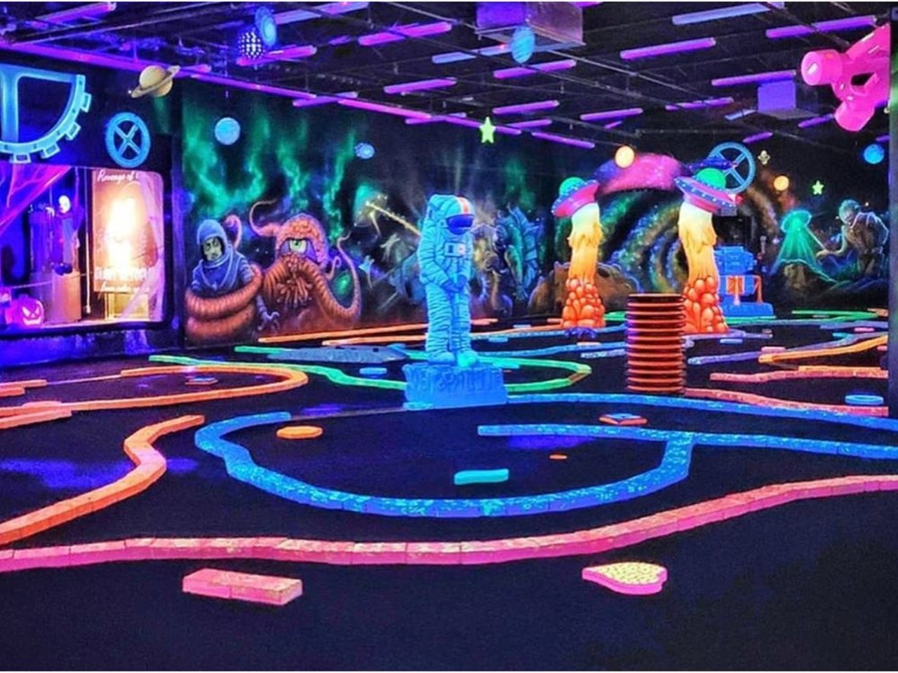 Putt some balls at Cosmic Mayhem Mini Golf
903 E. Bitters Road Ste. 310, (210) 437-1072, cosmicmayhem.com
Cosmic Mayhem offers mini golf with a fun twist — the 18-hole course is indoors and sports a funky black light aesthetic. The Bitters Road spot is open until 11:30 p.m. on weekends, leaving room for plenty of evening enjoyment.