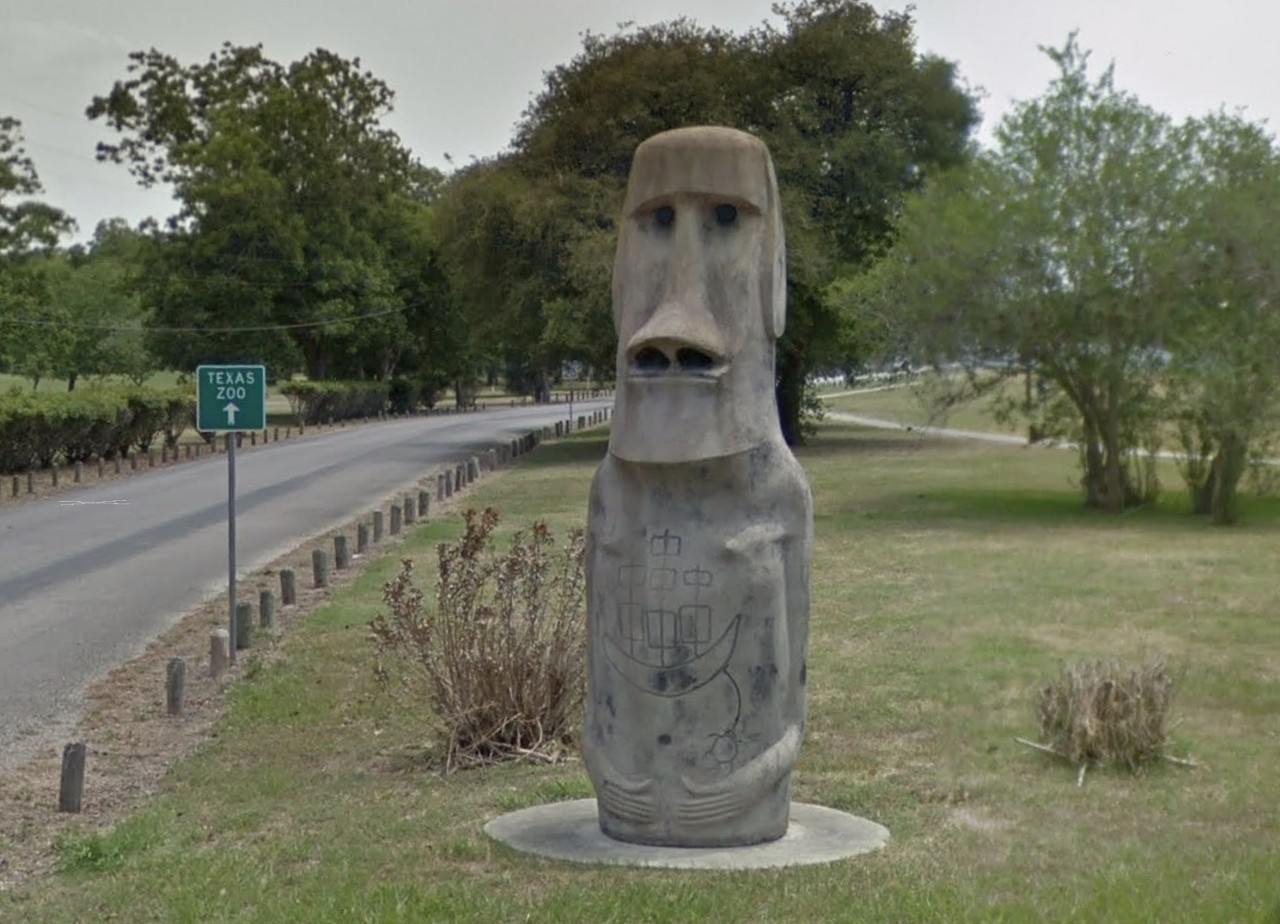 Easter Island Head, Victoria
291 McCright Drive, Victoria, roadsideamerica.com
The 10-foot tall statue Moai is located near a golf course in Victoria. An inscription at the base of the statue indicates that it may have been made by A.T. Dincans Jr. in 1997.
Photo via Google Maps