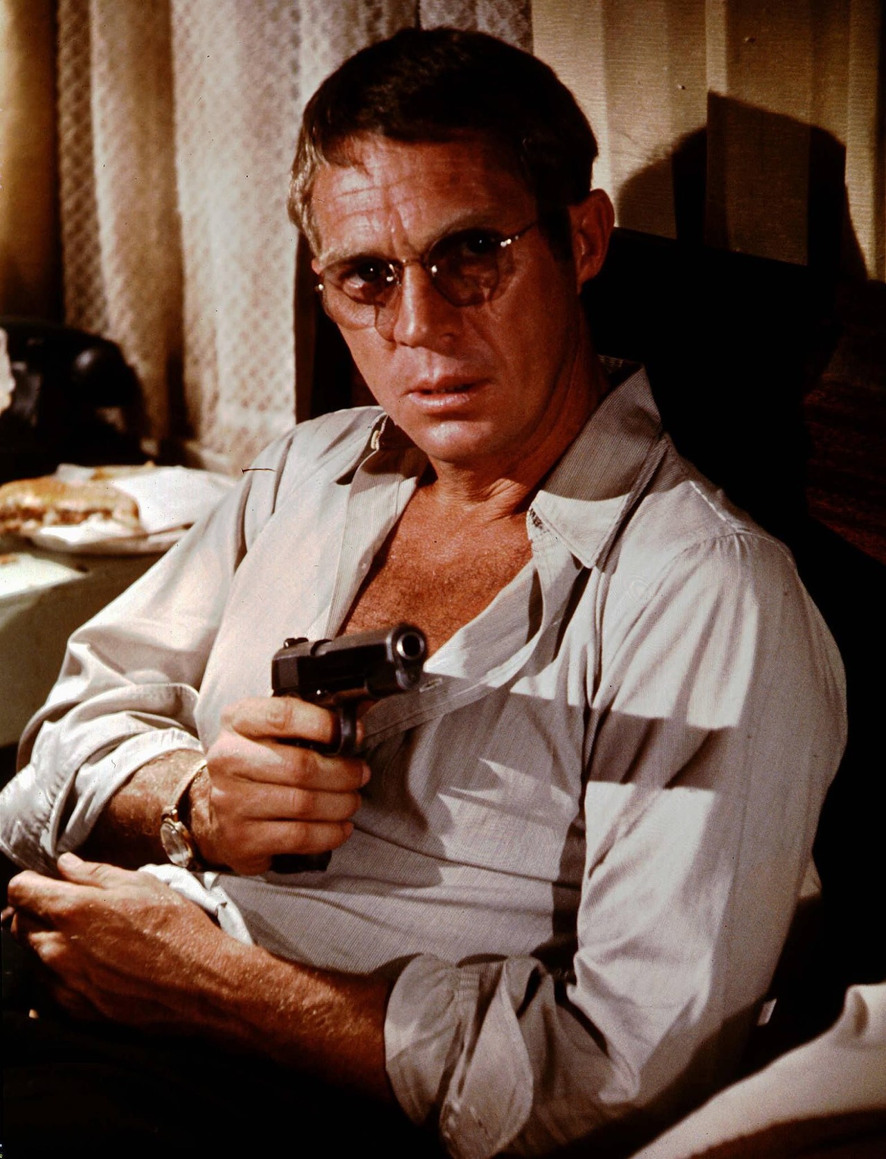 Steve McQueen – The Getaway
McQueen stars as Doc McCoy, an ex-con who goes on the run with his wife when a heist goes bad. 
Photo via First Artists