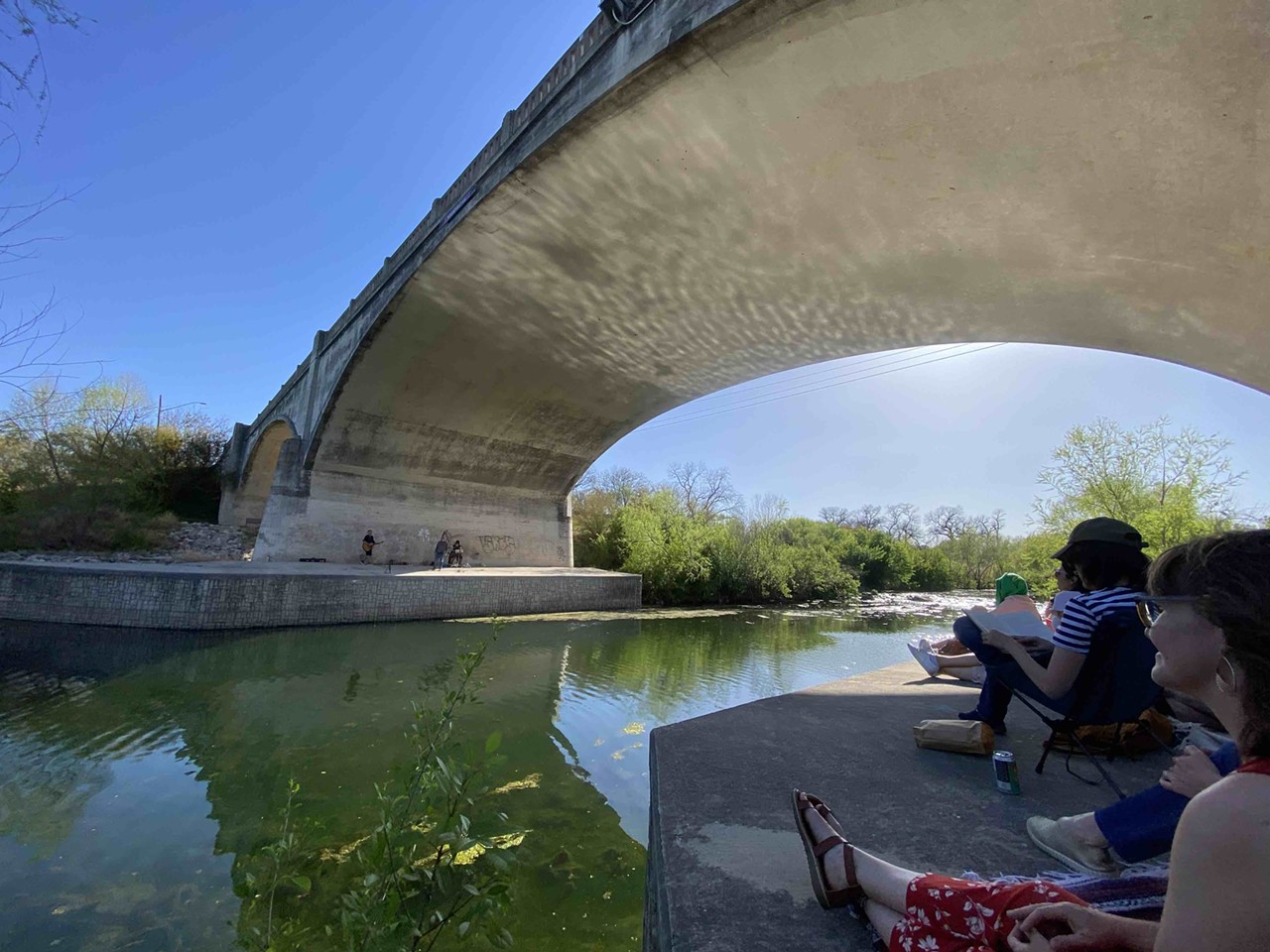  Concerts under the Echo Bridge 2617 TX-536 Spur, instagram.com/echobridgeappreciationsocietyFor an unforgettable experience, attend a concert at the Echo Bridge. During concerts, listeners picnic on one side of the river while an artist performs on the other side. The acoustics of the bridge serve as the only amplification. Watch the sun set and the bats come out, seeming to dance in the air to the music.