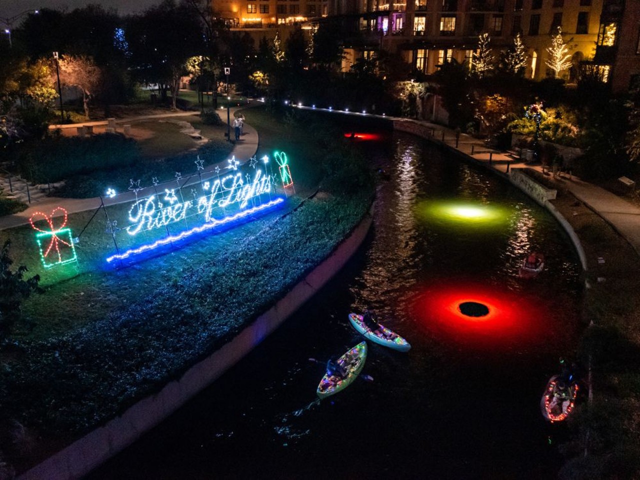 Kayak the illuminated San Antonio River
If you're feeling outdoorsy, partake in the recently-established holiday tradition of Holly Jolly Kayaking, where attendees can view the Museum Reach's River of Lights display from the water. This year, the event takes place on Dec. 2 and it’s $15 to reserve a kayak, or free if you bring your own.