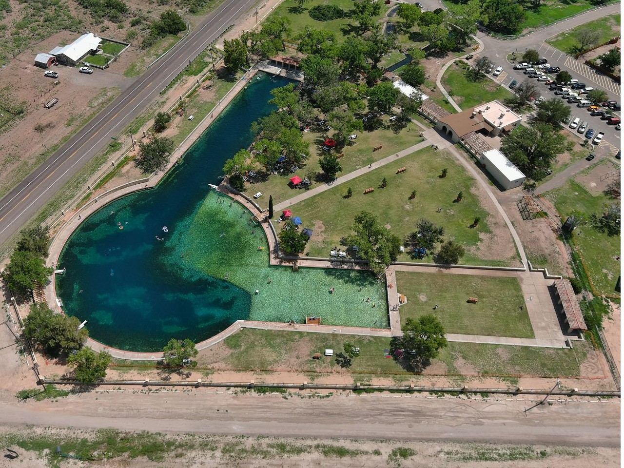 Balmorhea State Park
9207 TX-17, Toyahvale, (432) 375-2370, tpwd.texas.gov
Located in the West Texas town of Toyahvale, Balmorhea State Park's legendary swimming pool is worth the lengthy drive to get there. Fed by San Solomon Springs, the park's pool stays 72 to 76 degrees year-round. Visitors can swim, snorkel and even scuba dive in the 1.3-acre pool, which reaches depths of up to 25 feet.